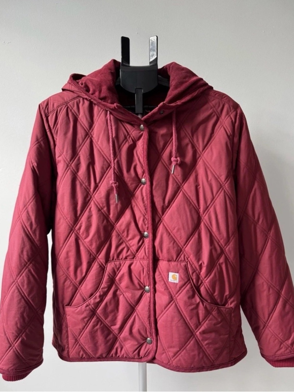 Carhartt Quilted Jacket Hooded Plaid Lining Maroon Youth L12/14 Fits Women XS/S
